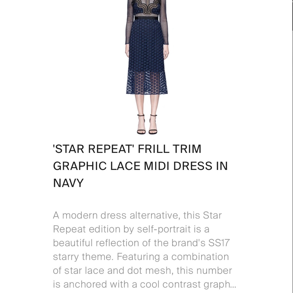 Self-Portrait: Stars Lace Long-Sleeve Midi Dress in Navy Blue (ASO Paris Hilton) - Picture 4 of 10
